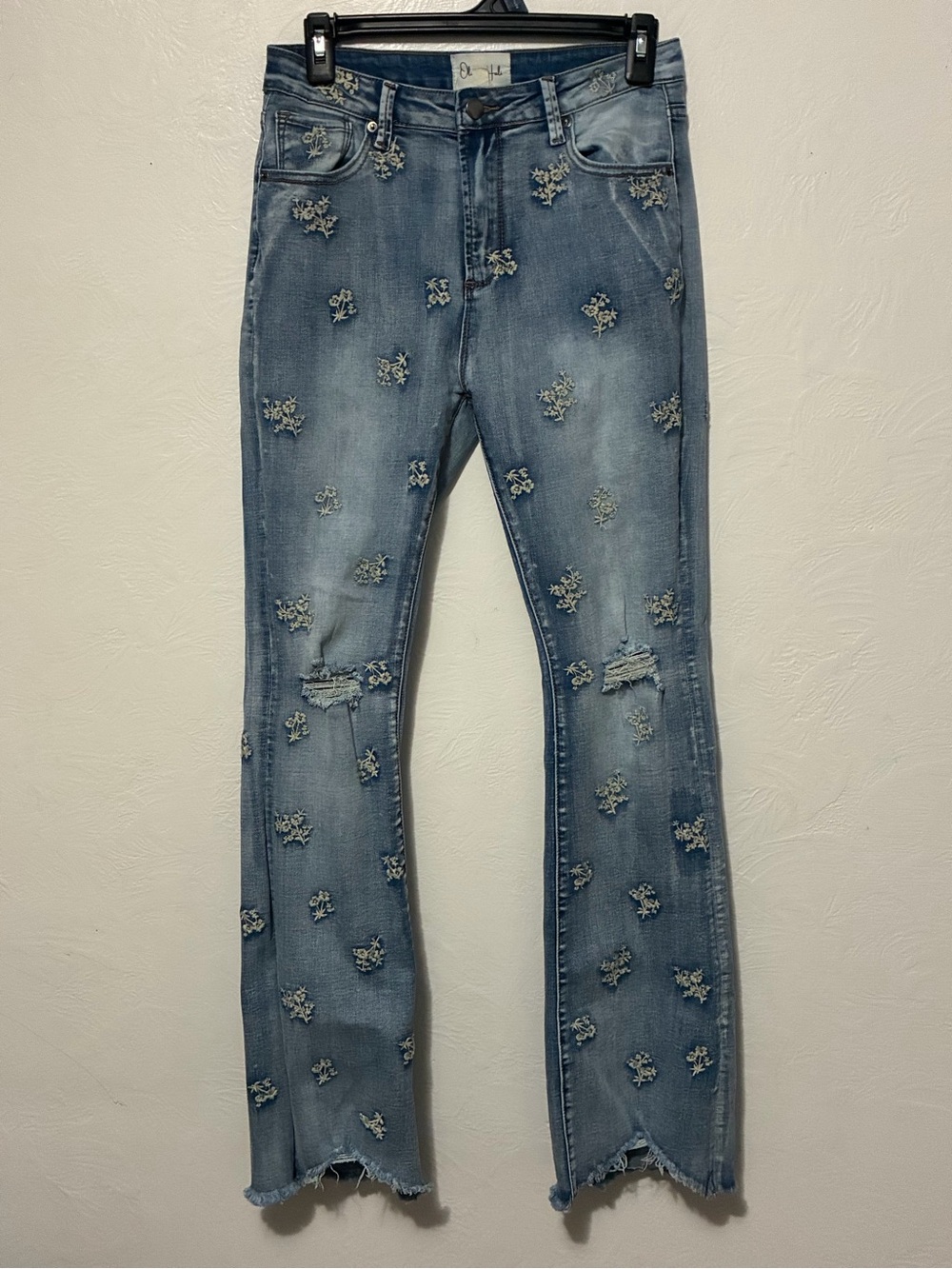 Oli & Hali Light Blue Straight Leg Jeans with Embroidered Floral Detail